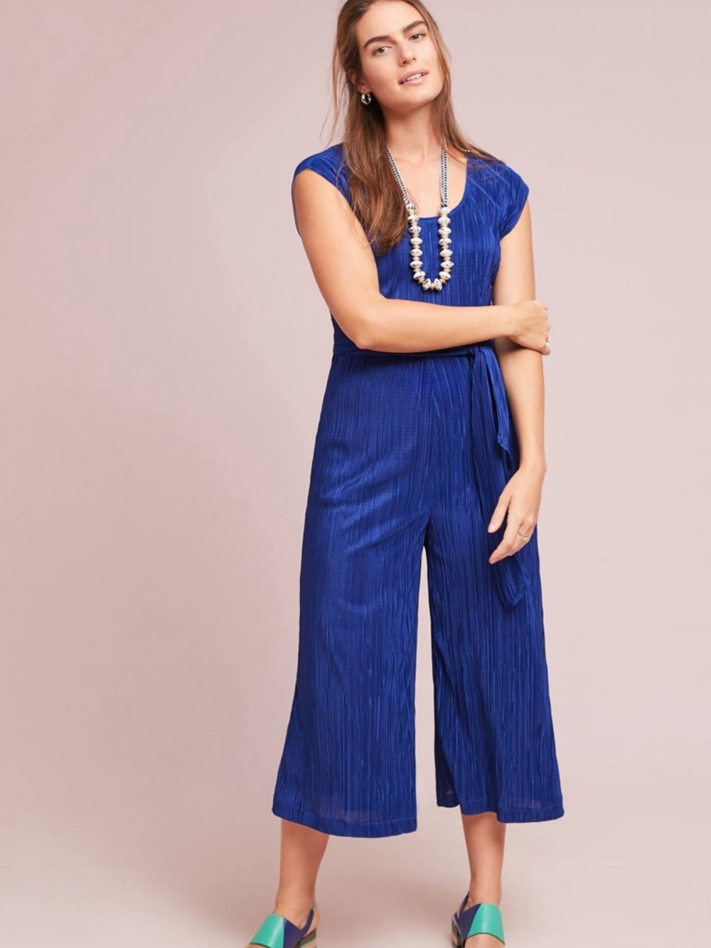 Anthropologie Maeve Sonata Cropped Wide Leg Jumpsuit Blue Size 0
